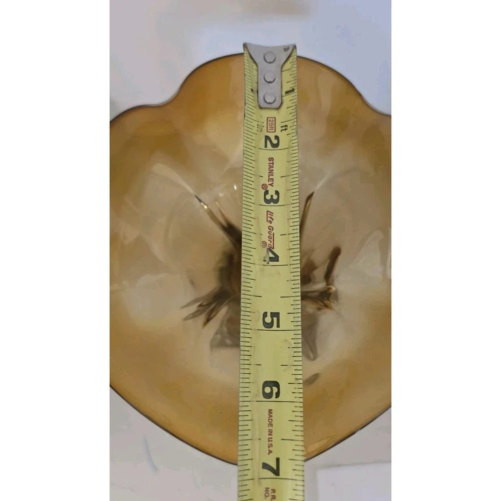 VTG Amber Art Glass Ruffled Fluted Flower Vase Swung Style MCM Hand Blown Decor